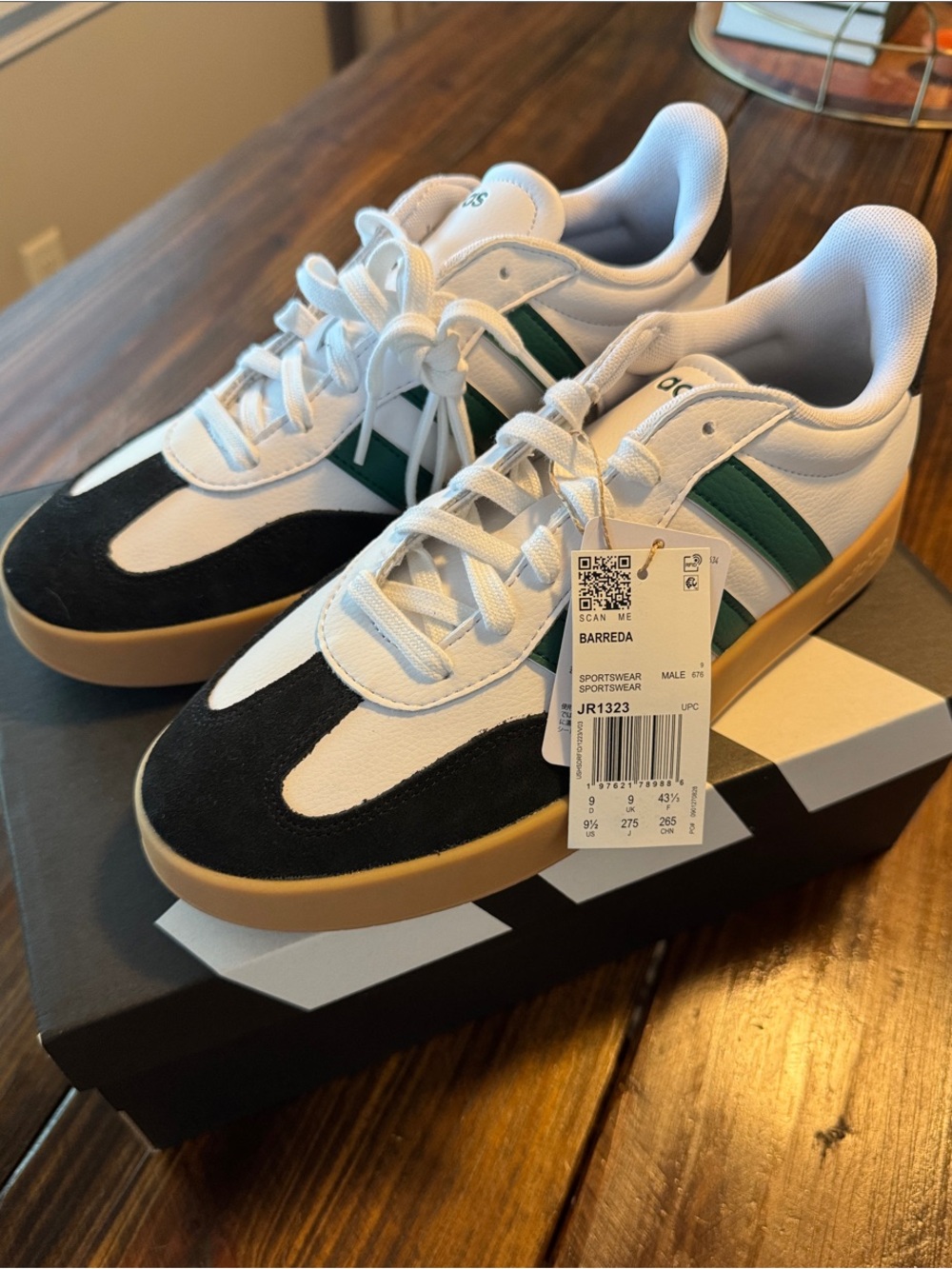 adidas Barreda White Dark Green Gum-sole Sneakers